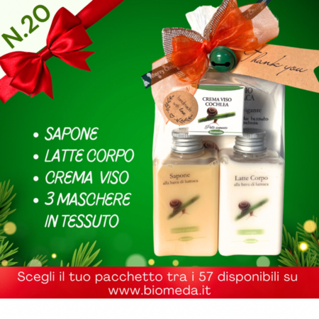 pacchetto regalo per natale composto da prodotti cosmetici alla bava di lumaca